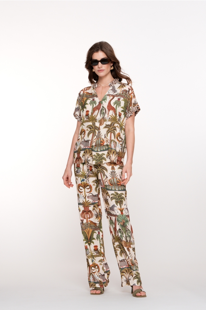 T SHIRT MET ANIMAL JUNGLE PRINT 53381 70 000530 GREEN/OFF WHITE/BROWN